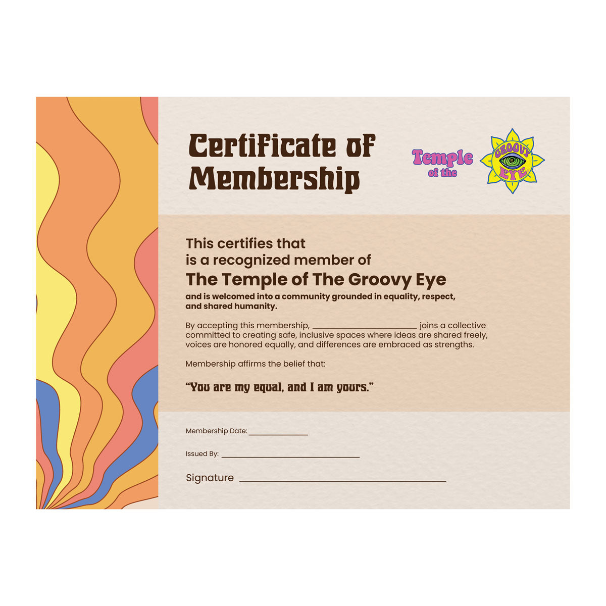 Certificate of Membership - personalized, signed, and sealed! Welcome!