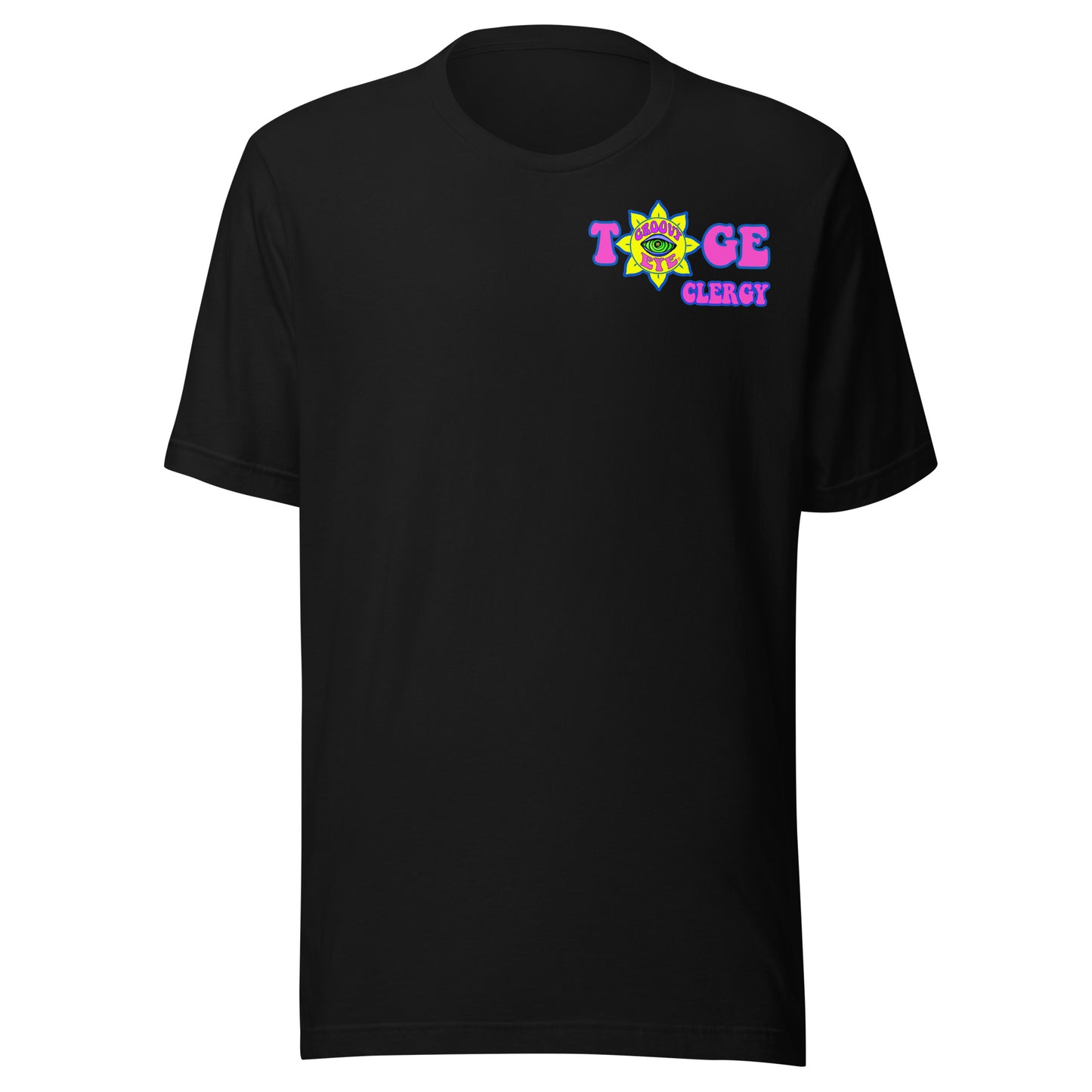 TOGE Clergy unisex t-shirt — Black, ghost mannequin front view