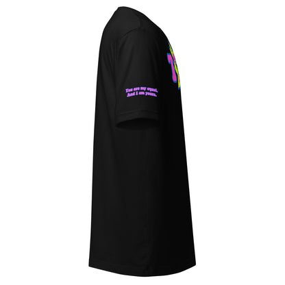 Big TOGE unisex t-shirt — Black, right side with Declaration of Truth sleeve detail