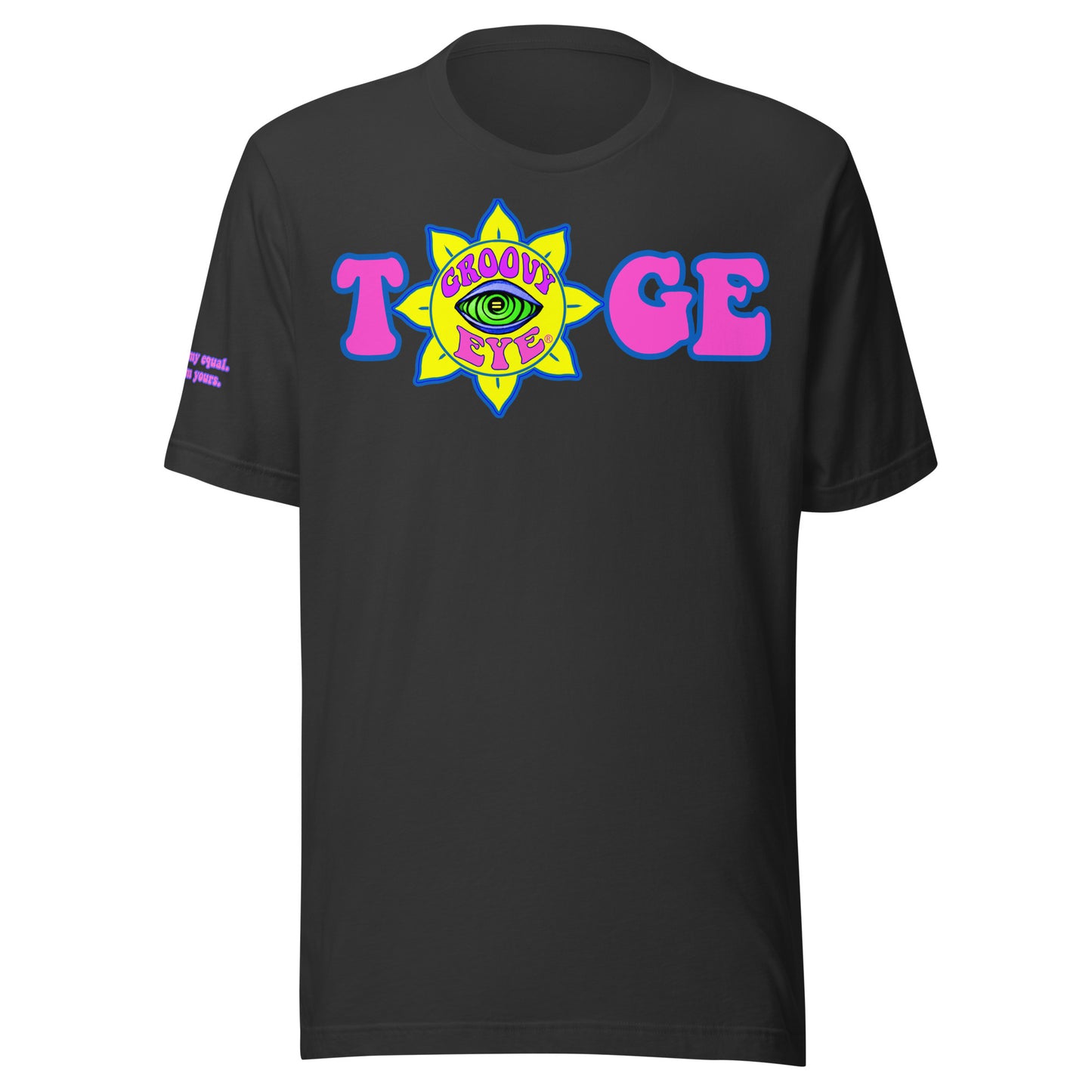 Big TOGE unisex t-shirt — Dark Grey, modeled by man and woman couple