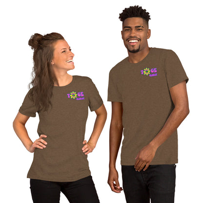 TOGE Clergy unisex t-shirt — Heather Brown, modeled by man and woman couple