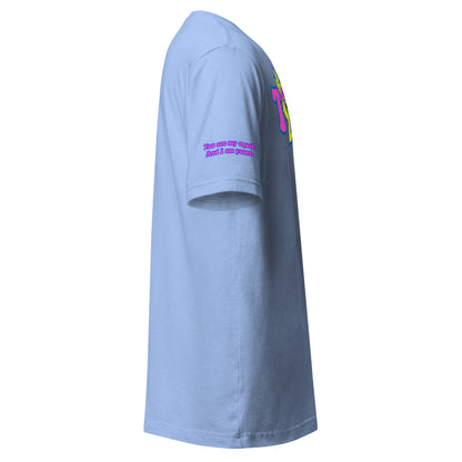 Big TOGE unisex t-shirt — Heather Carolina Blue, right side with Declaration of Truth sleeve detail