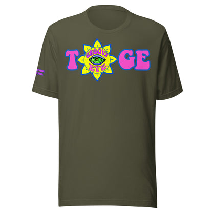 Big TOGE unisex t-shirt — Military Green, modeled by man and woman couple