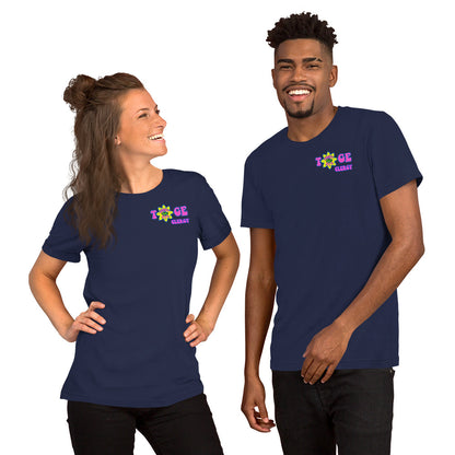 TOGE Clergy unisex t-shirt — Navy, modeled by man and woman couple