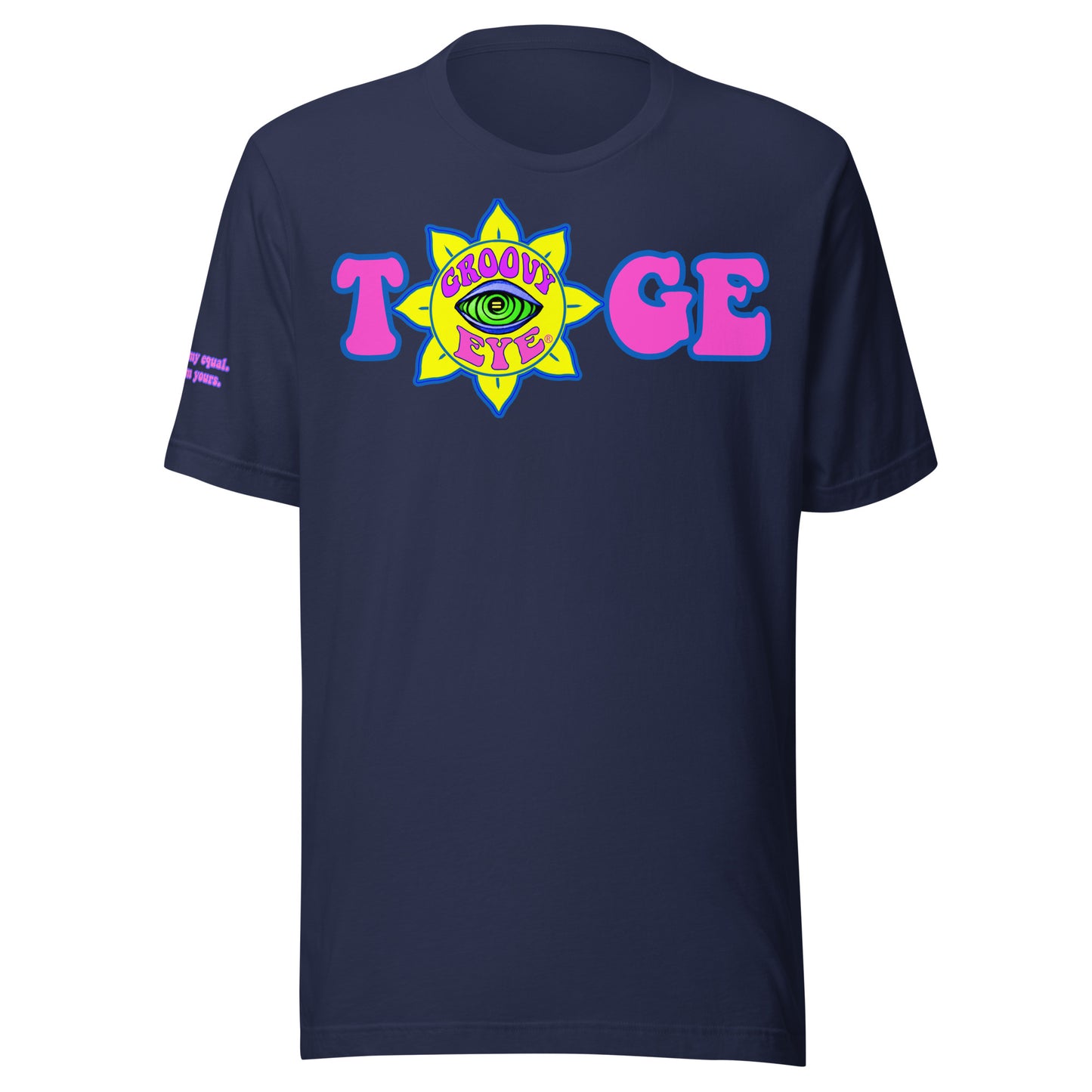 Big TOGE unisex t-shirt — Navy, modeled by man and woman couple