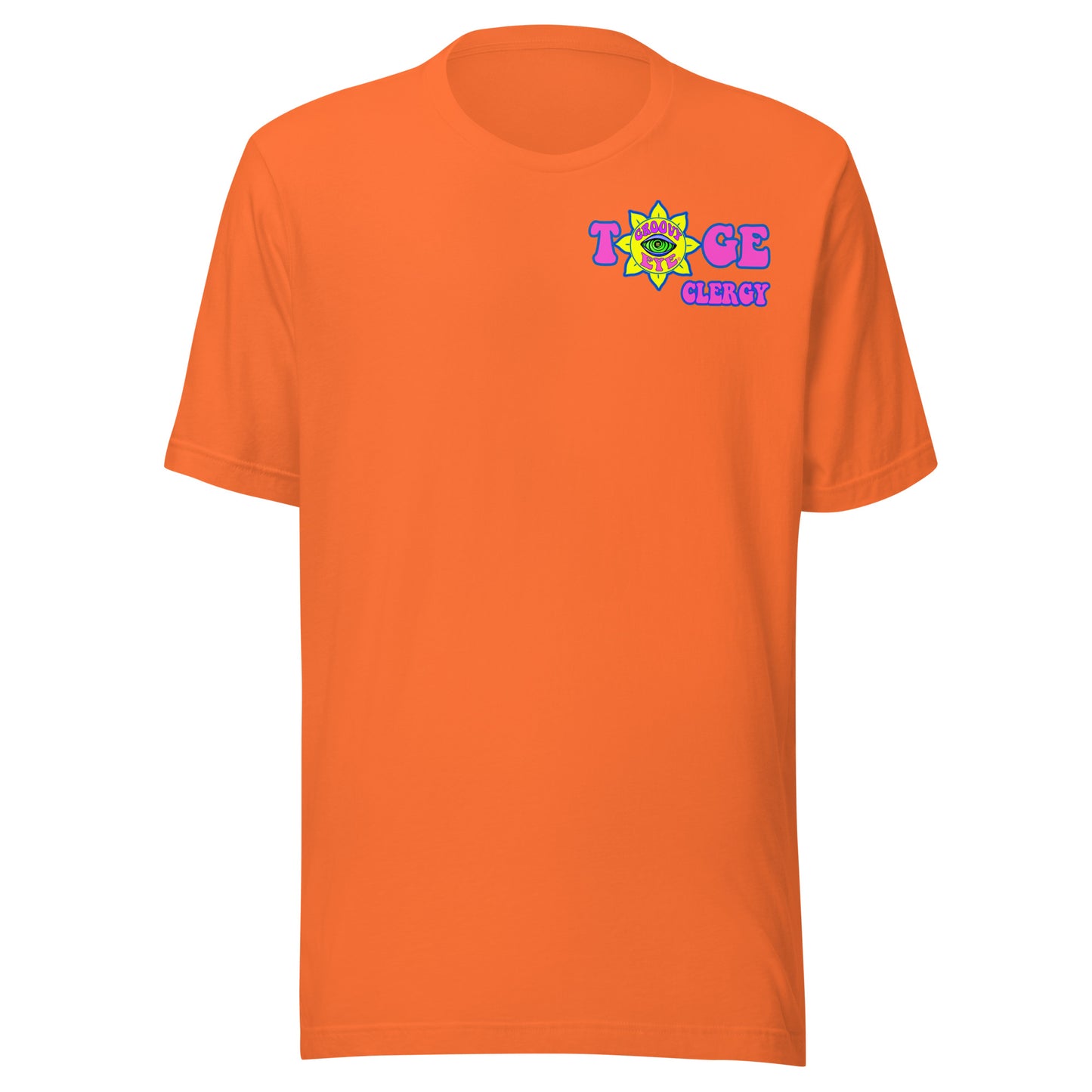TOGE Clergy unisex t-shirt — Orange, ghost mannequin front view