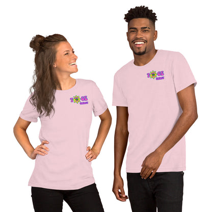 TOGE Clergy unisex t-shirt — Soft Pink, modeled by man and woman couple