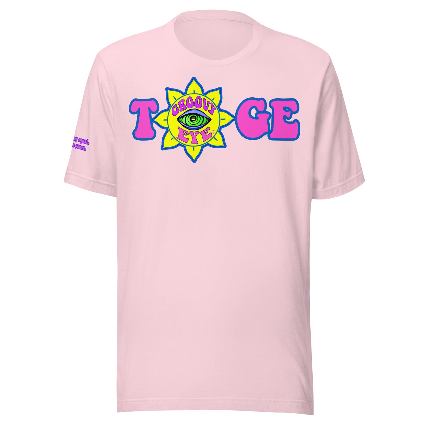 Big TOGE unisex t-shirt — Soft Pink, modeled by man and woman couple