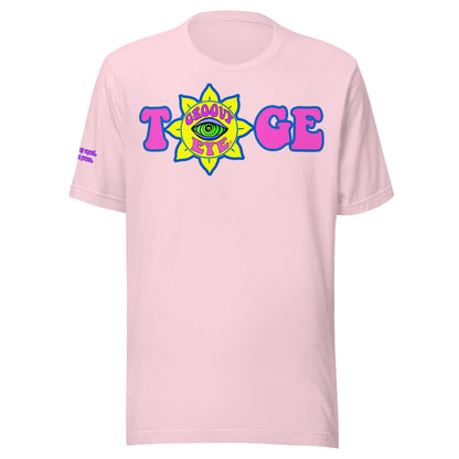 Big TOGE unisex t-shirt — Soft Pink, modeled by man and woman couple