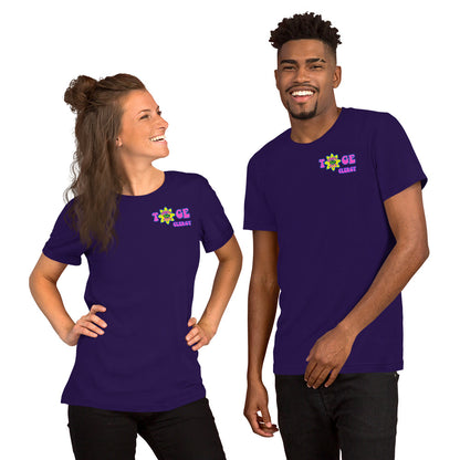 TOGE Clergy unisex t-shirt — Team Purple, modeled by man and woman couple