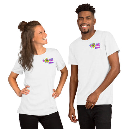 TOGE Clergy unisex t-shirt — White, modeled by man and woman couple