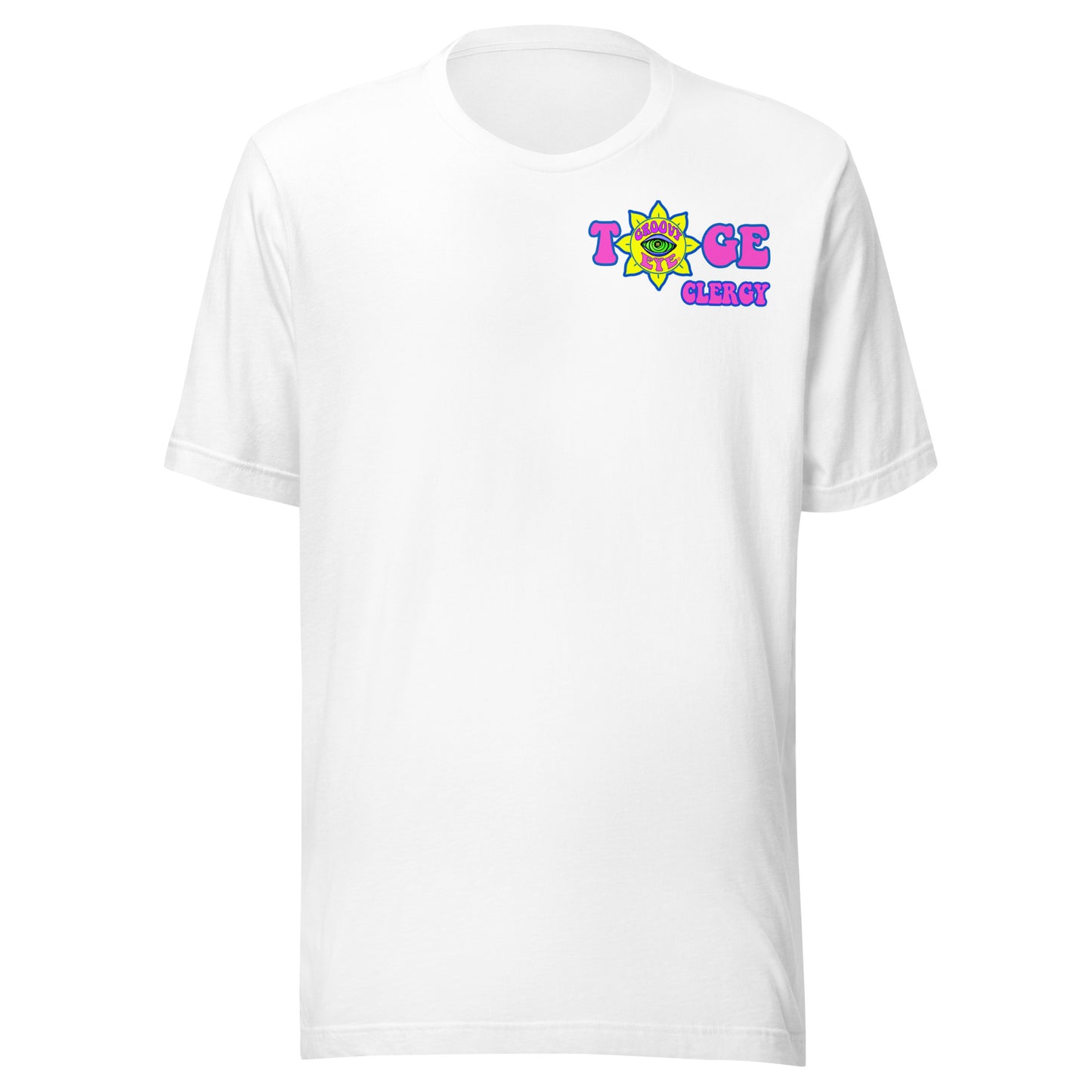TOGE Clergy unisex t-shirt — White, ghost mannequin front view